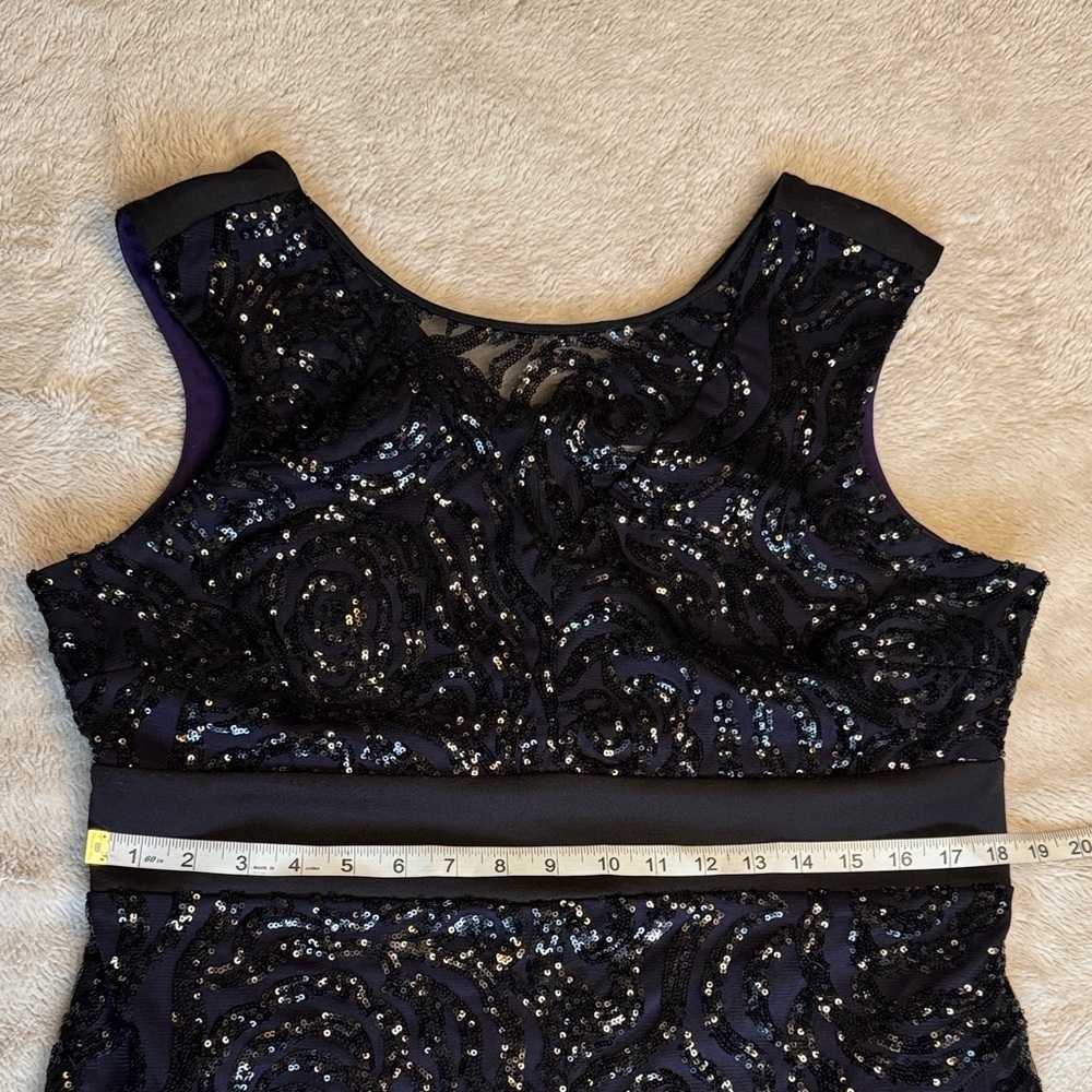 Ricki's Black Sequin Rose Sleeveless Dress Purple Under Layer sz 14 Stretch - Picture 8 of 15